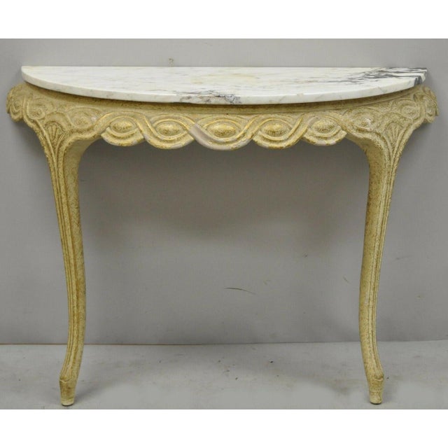 Italian Neoclassical Half Round Demilune Marble Top Ribbon Carved