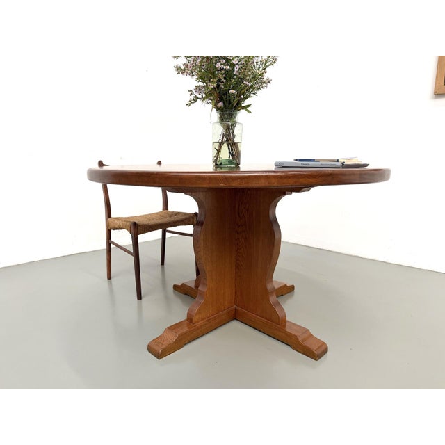 Brutalist Round Table in Oak, 1960s For Sale - Image 12 of 18
