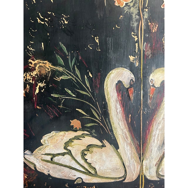 Black Vintage Painted Pine Wardrobe with Folk Art Design, 1920s For Sale - Image 8 of 10