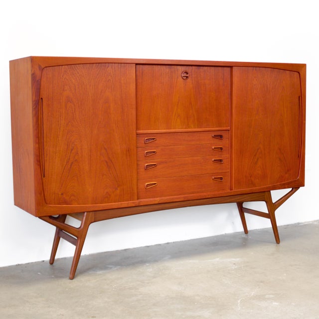Randers Møbelfabrik Danish Teak Highboard With Bar Designed by Harry Østergaard For Sale In Boston - Image 6 of 17