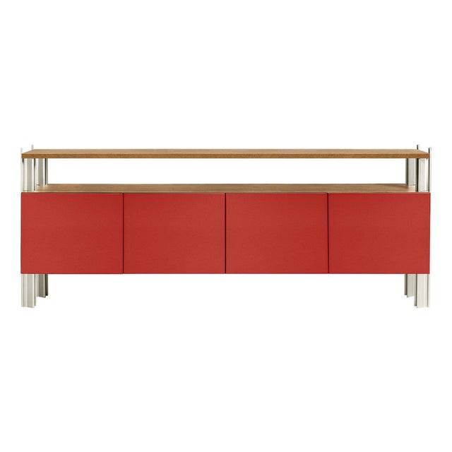 Flexor Red Polished-Lacquered Wood and Aluminum Dining Sideboard by Robert Stadler For Sale