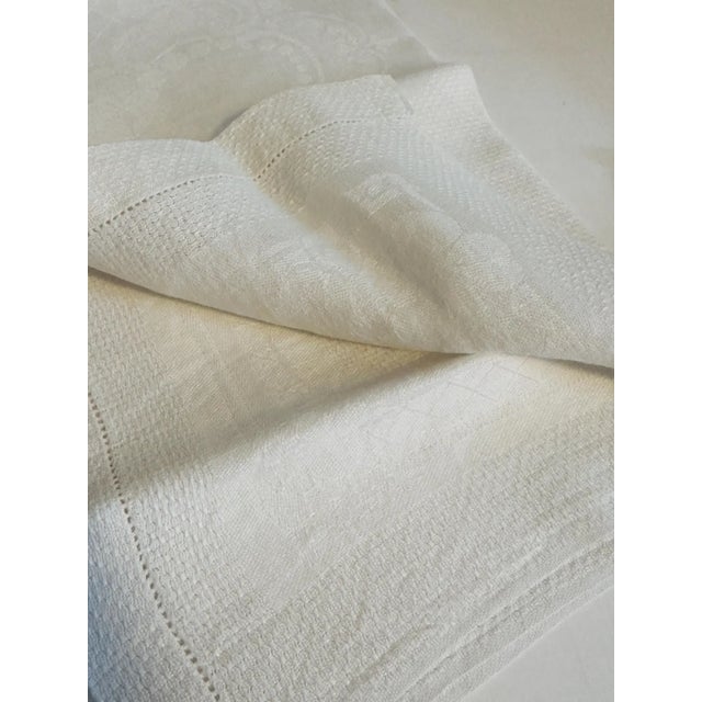 Textile Vintage French Linen Damask Towel with Woven Diamond Motif and Hemstitch Border For Sale - Image 7 of 9