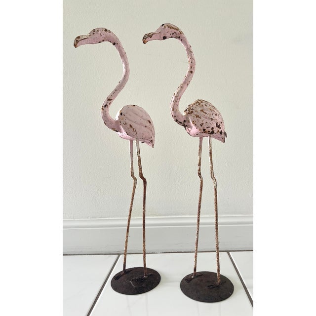 French Zinc Painted Pair of Flamingo Ornaments For Sale In Miami - Image 6 of 7