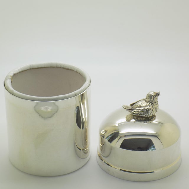 Silver Vintage Italian Cotton Swab Jar with Bird Top in Silver 800, Milan, 1970s For Sale - Image 8 of 14
