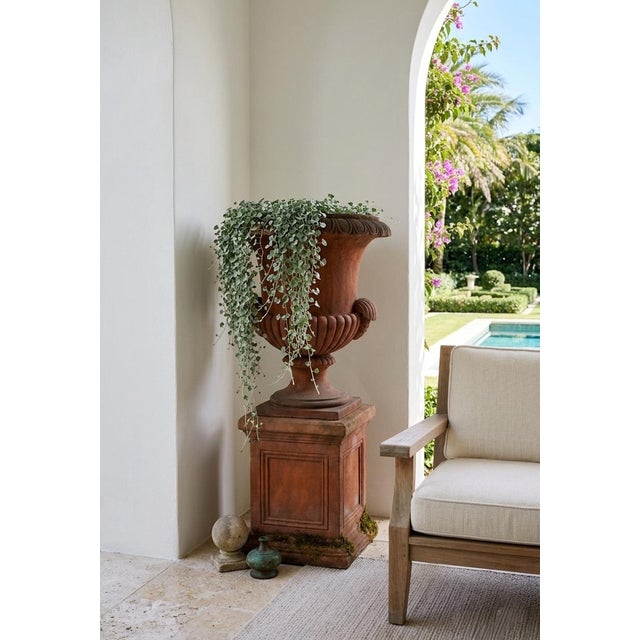 Vintage Italian Terracotta Garden Urn on Pedestal For Sale - Image 12 of 12