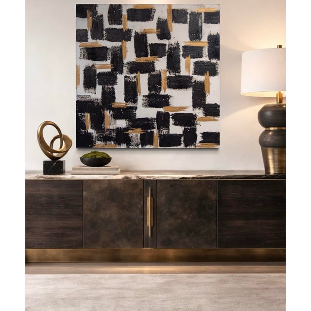 Original abstract painting by J. Kent Martin in layered neutral tones with deep black accents and distressed textures....