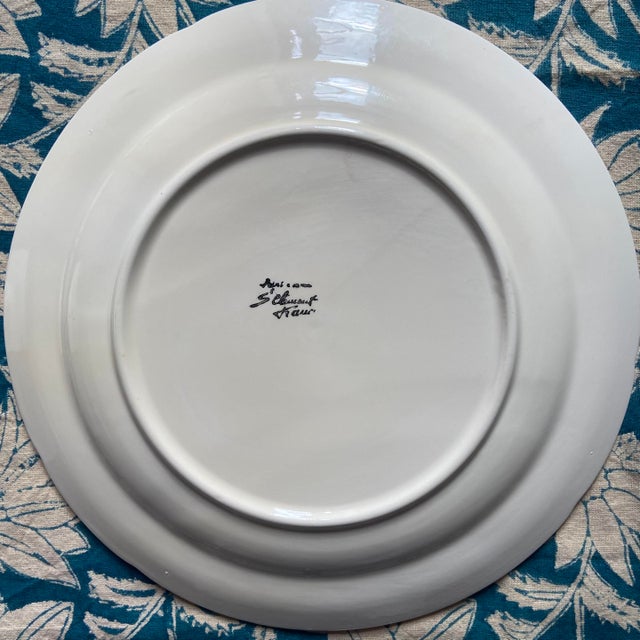 Mauve French Art Nouveau Majolica Asparagus Plates from Saint Clément, 1920s, Set of 3 For Sale - Image 8 of 9