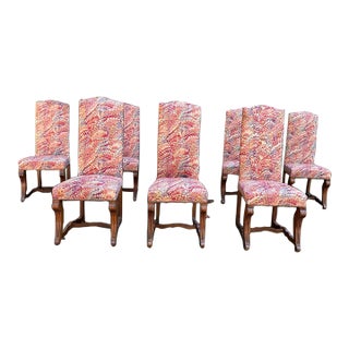 Late 20th Century Set of 8 French Louis Xiv Style Carved Oak Upholstered Dining Chairs For Sale