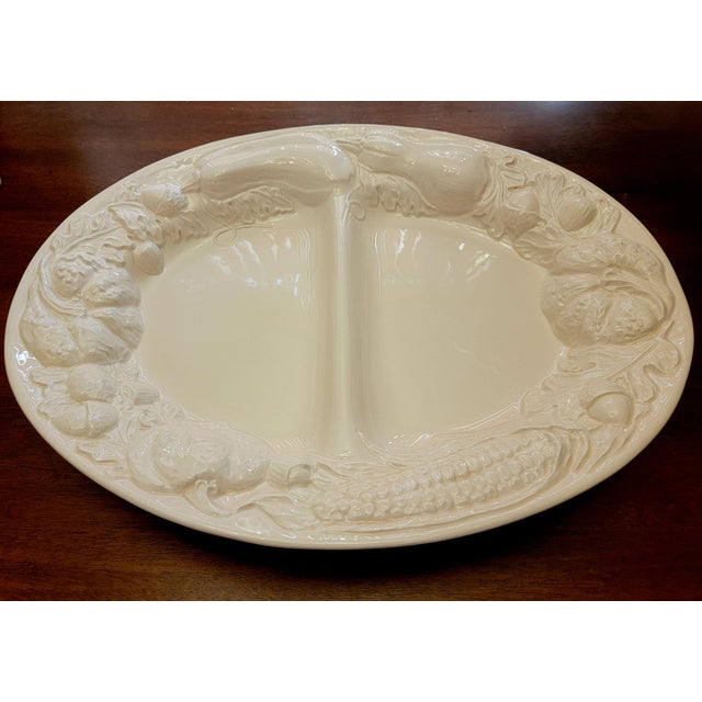 Vintage IPATRIZI Platter, Divided sides. Ceramic with Embossed Relief, Made In Italy. Holiday Serveware. Large Platter....