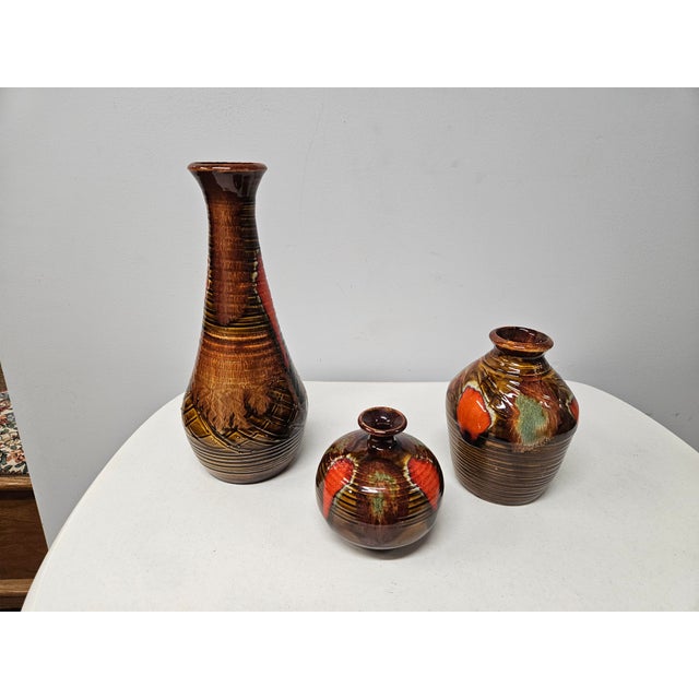Mid-Century Modern Dryden Pottery Drip-Glaze Vase Collection -1976 For Sale - Image 3 of 14