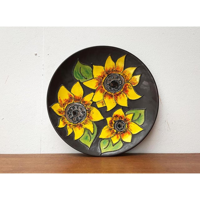 Ceramic Mid-Century German Studio Pottery Wall Plate with Sunflower Design from Ruscha, 1960s For Sale - Image 7 of 18