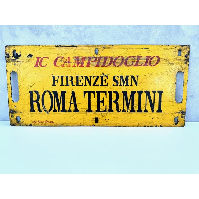 Vintage Italian Double-Sided Metal Train Route Sign: Roma Termini to Firenze SMN, 1970s For Sale - Image 9 of 17