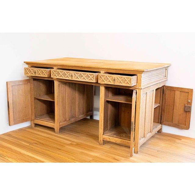 Gothic Revival English Desk of Bleached Oak with Linenfold Motifs, circa 1830 For Sale - Image 4 of 9