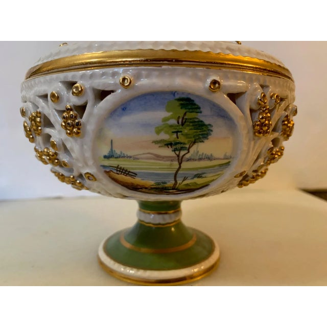 Ceramic Late 19th Century Italian Hand-Painted Dish With Gold Filigree Accents For Sale - Image 7 of 12