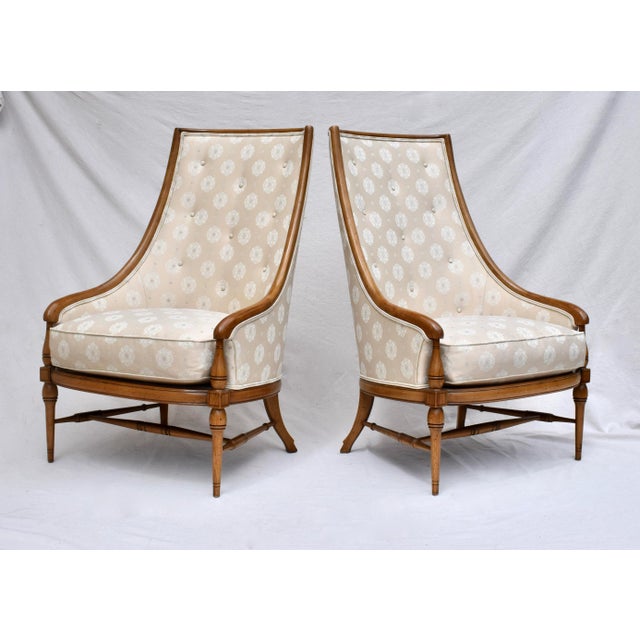 Tall Curved Back Accent Lounge Chairs by Tomlinson, Pair For Sale - Image 9 of 9