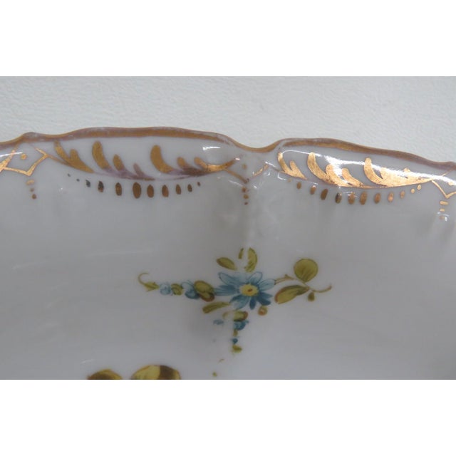 Mid 20th Century Dresden Porcelain Serving Bowl Scalloped Rim Hand Painted Floral Details For Sale In Miami - Image 6 of 16