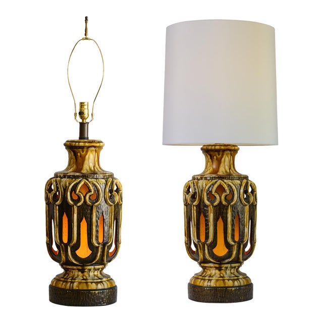 Mid-Century Modern Drip Glazed Ceramic Lamps, Hand-Crafted, Usa, 1960 For Sale