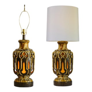 Pair Mid-Century Modern Drip Glazed Ceramic Lamps, Hand-Crafted For Sale