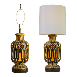 Pair Mid-Century Modern Drip Glazed Ceramic Lamps, Hand-Crafted