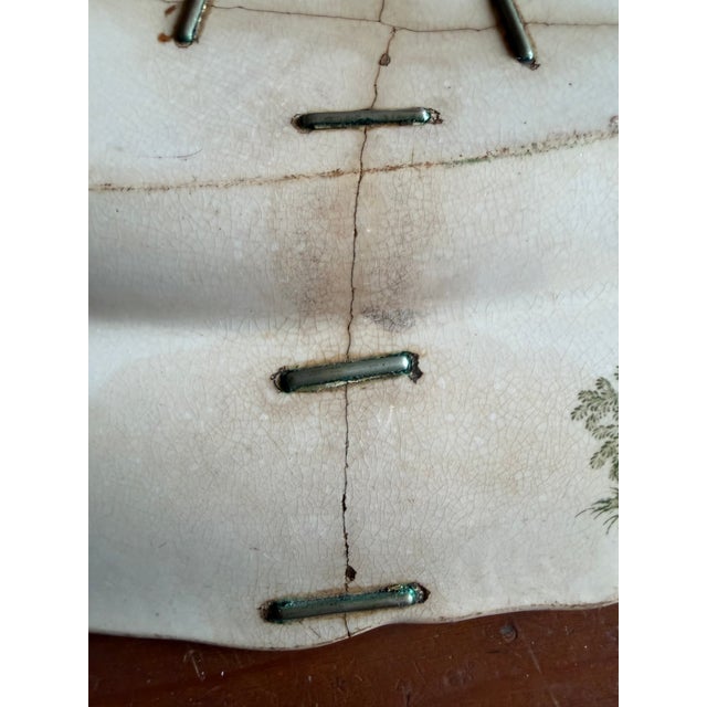 Antique Staffordshire Green Transferware Platter "Cologne" With Staple Repair, Circa 1830's For Sale - Image 9 of 14