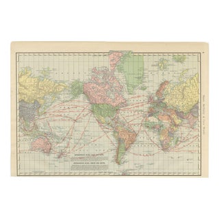 Antique Map of the World with Steamship Routes by Rand McNally, 1899 For Sale