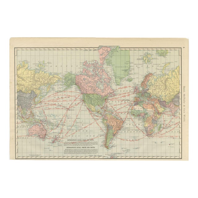 Antique Map of the World with Steamship Routes by Rand McNally, 1899 For Sale
