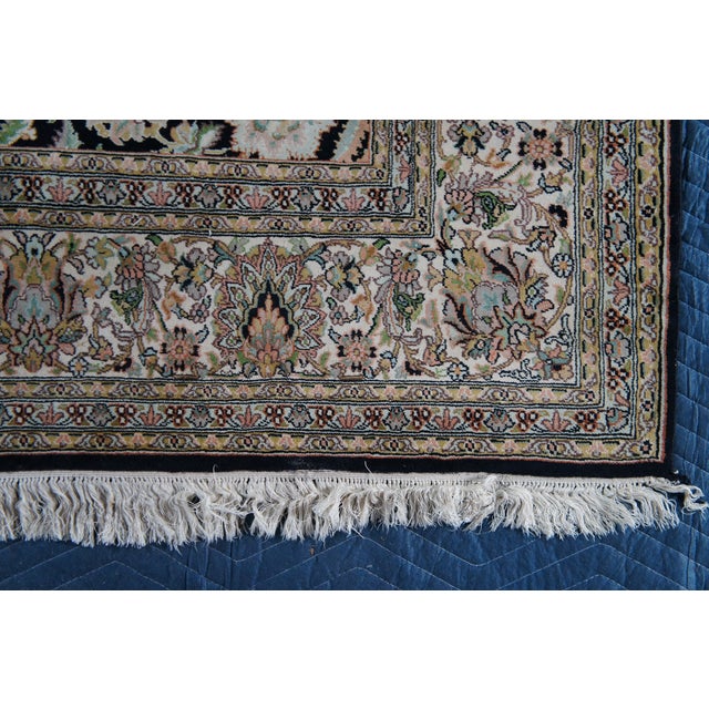 Late 20th Century Vintage Oriental Floral All Over Wool & Silk Geometric Black Lotus Area Rug 8' For Sale - Image 5 of 12