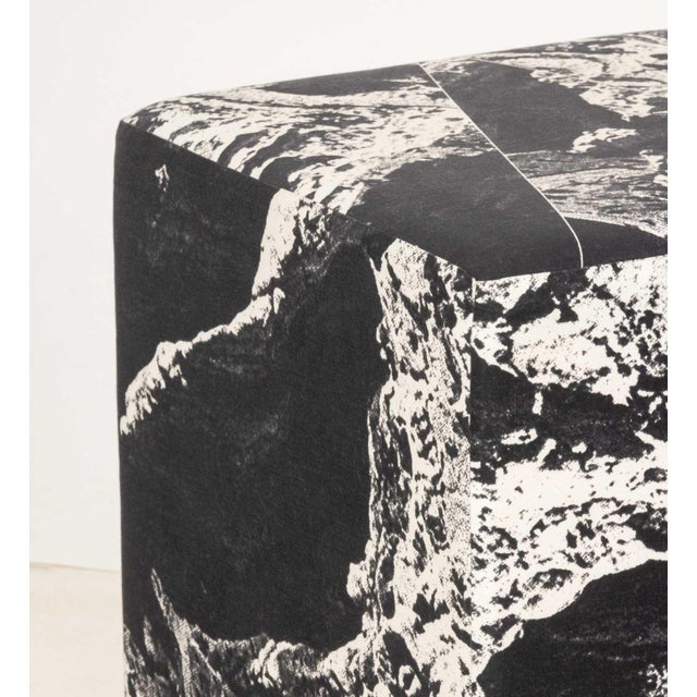 Contemporary Pair of Unison Black Marble Upholstered Cube Ottomans For Sale - Image 3 of 7