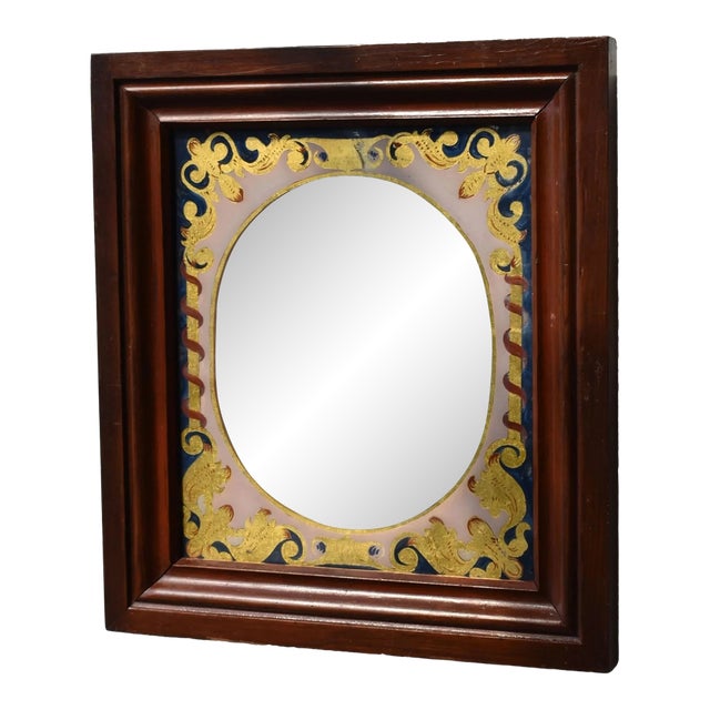 Antique Reverse Painted Glass Mat Framed Mirror, Circa Early 20th Century For Sale