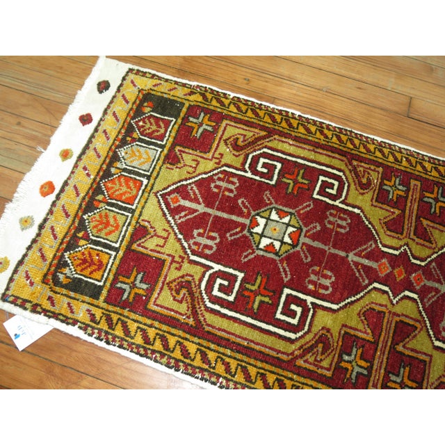 Folk Art Antique Zabihi Collection Mini Turkish Small Runner - 1'10" x 4'7" For Sale - Image 3 of 4