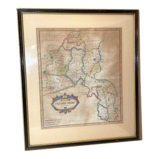 Rare Antique 17th Century Hand Colored Oxford Shire Robert Morden Map Engraving For Sale