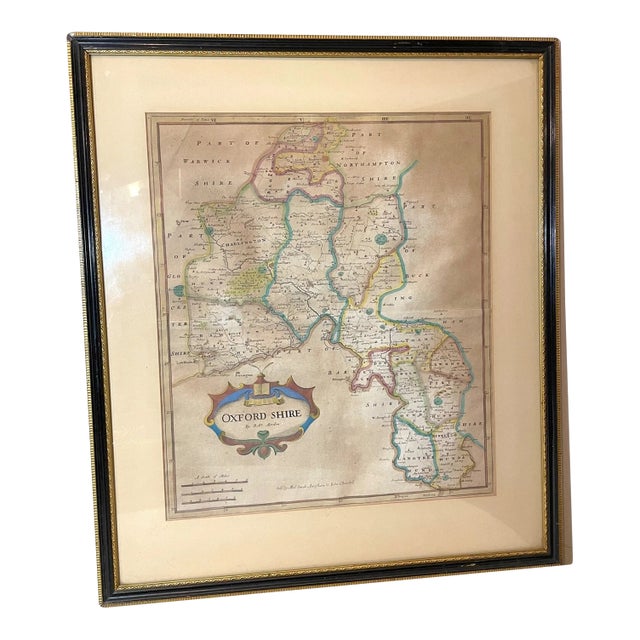 Rare Antique 17th Century Hand Colored Oxford Shire Robert Morden Map Engraving For Sale