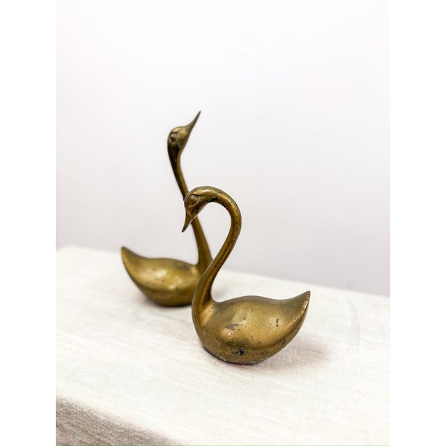 Mid 20th Century Pair of Vintage Brass Swan Figurines Decorative Statues McM, Postmodern Decor For Sale - Image 5 of 6