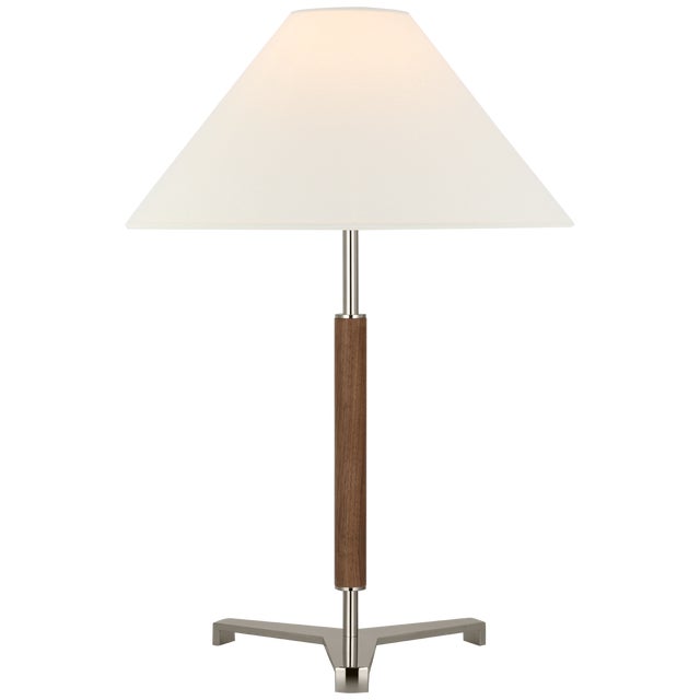 Transitional Ray Booth by Visual Comfort Signature Amaya 20" Table Lamp in Polished Nickel and Walnut with Linen Shade For Sale - Image 3 of 3