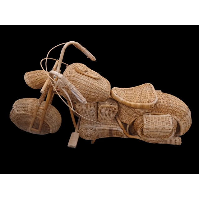 Vintage Mid Century Life Size Wicker Motorcycle For Sale - Image 9 of 9