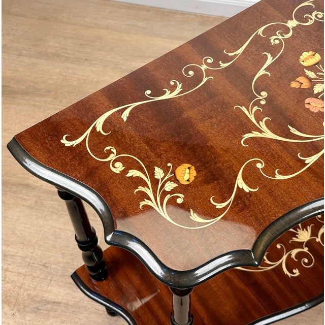 Wood Vintage Italian Rococo Marquetry Fruitwood Console Hall Table For Sale - Image 7 of 12