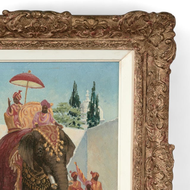 English Vintage Anglo Indian Painting of an Elephant Procession by Charles Baskerville For Sale - Image 3 of 12