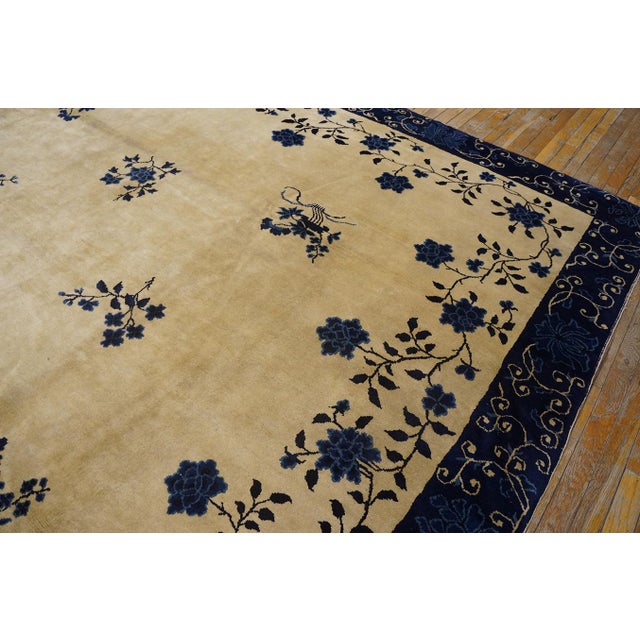 Chinese Antique Peking Chinese Classic Traditional Floral Ivory Square 1880s Rug For Sale - Image 3 of 11