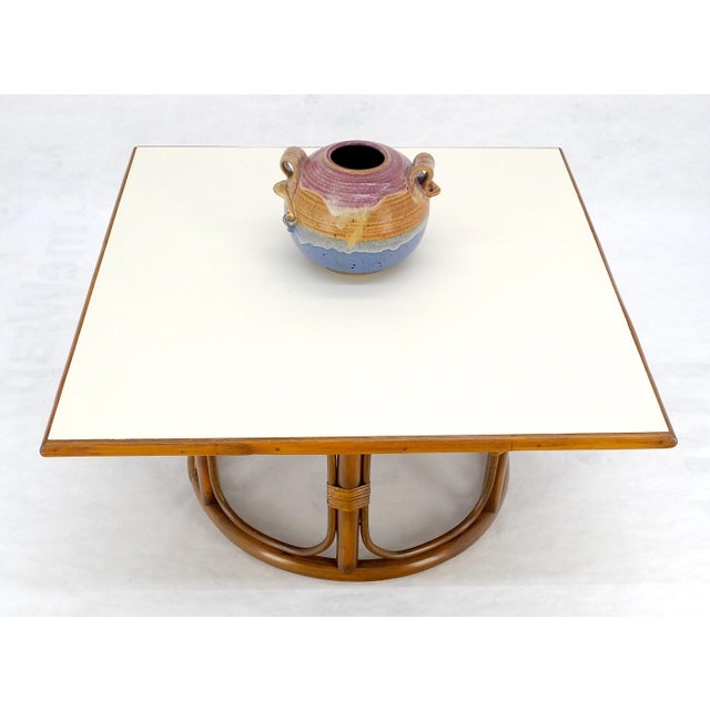 Bamboo Rattan 30” Square c1970s Mid Century Modern Coffee Table MINT For Sale - Image 11 of 14
