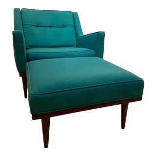 Mid Century Milo Baughman Chair & Ottoman For Sale