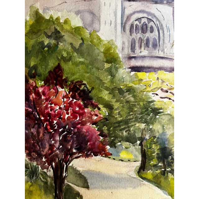 Mid-Century Watercolor Nature Landscape Scenes Two original small watercolors on heavyweight paper. Cottage village church...