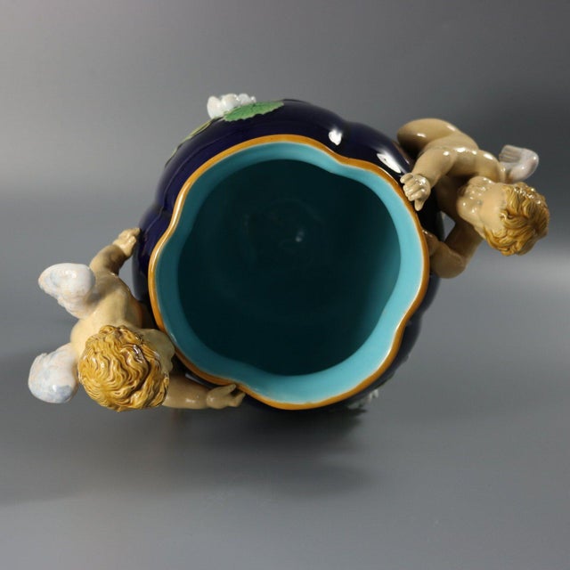 Minton Majolica Cherubs Vase For Sale - Image 10 of 15