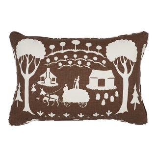 Schumacher Farm Scene Pillow 20" x 14" in Brown For Sale