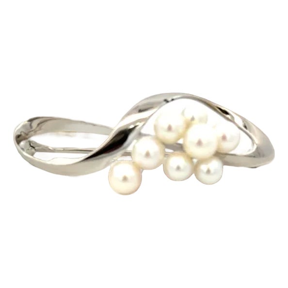 Mikimoto Akoya Pearl Brooch Sterling Silver 5.3 mm Estate For Sale