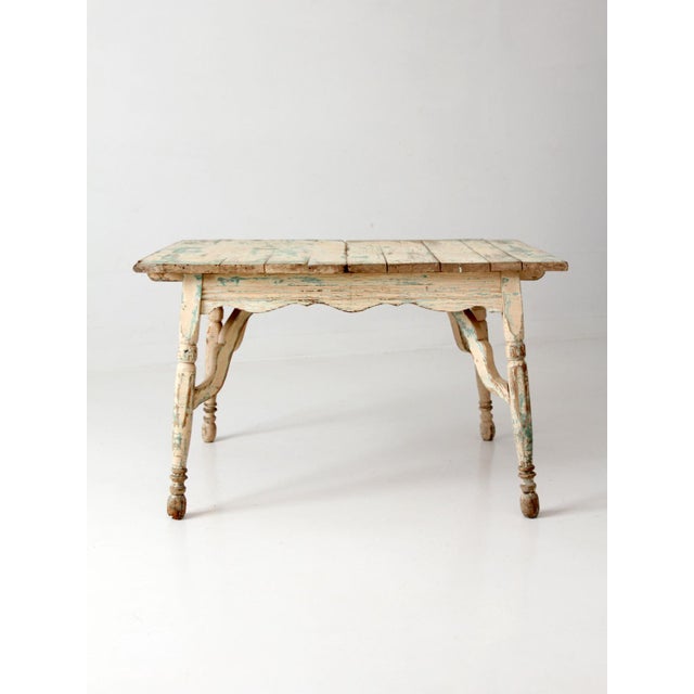 Farmhouse Antique American Country Painted Wood Low Table With Plank Top For Sale - Image 3 of 18
