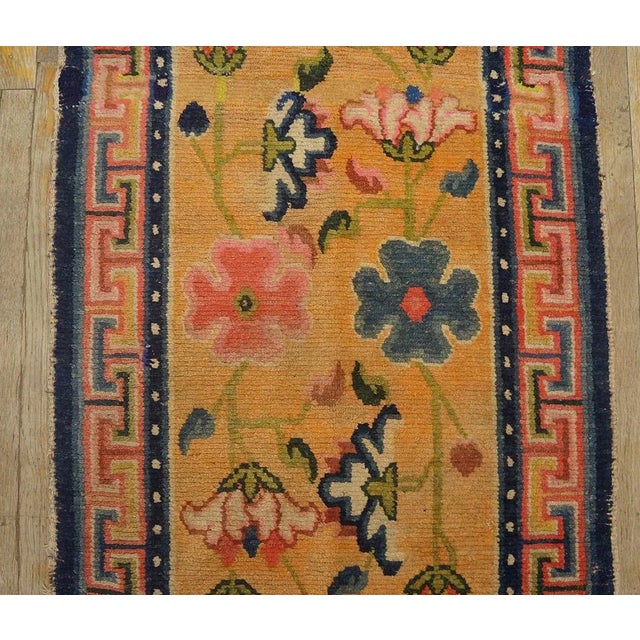 Textile 1920s Orange Amber Floral Antique Chinese Tibetan Rug 2'1" X 8'4" Wool Knotted Carpet Runner For Sale - Image 7 of 11