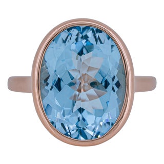 Blue Topaz Solitaire Ring 18k Rose Gold, Size 6.5 For Sale