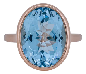 Blue Topaz Solitaire Ring 18k Rose Gold, Size 6.5