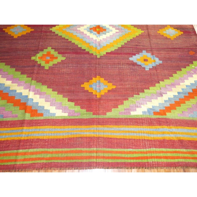 Early 20th Century Vintage Turkish Kilim Flat-Weave Carpet - 9' x 10'11" For Sale - Image 5 of 5