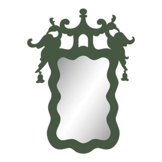 Fleur Home x Aldous Bertram Rococo Mirror in Duck Green, 28x38 For Sale